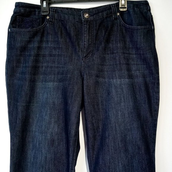 Christopher & Banks Jeans  size 16  Dark Wash  Wide Leg  Slight Flare  Stretch - Picture 3 of 11